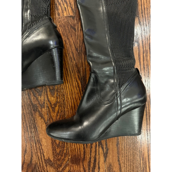 Women's Rudsak Black Leather Wedge Knee High Boots - Picture 5 of 12